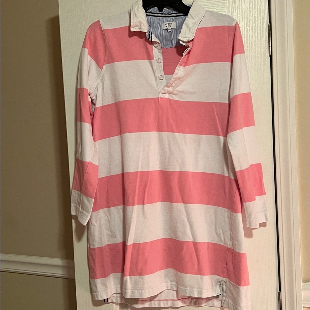 Crown & Ivy Pink and White Striped Polo Dress